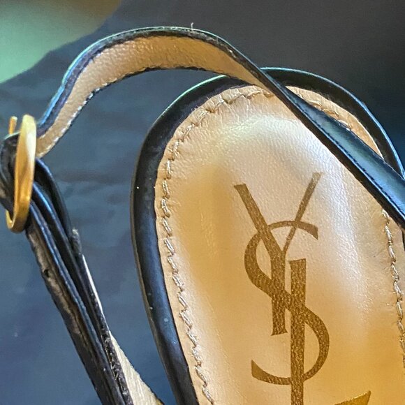 YSL Yves Saint Laurent Rive Gauche Plaid Leather Slingback Heels Peep Toe 38 - Picture 5 of 6